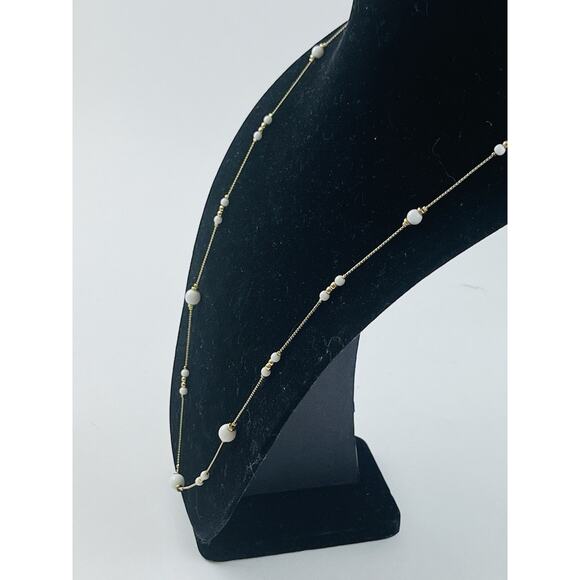 Liz Claiborne Gold Tone White Ball Bead Long Chain Necklace Station 80s Lobster - Picture 10 of 15